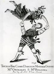 Trick im komischen Tanz in Mother Goose - Mr. Grimaldi und Mr. Bologna, Druck von O
